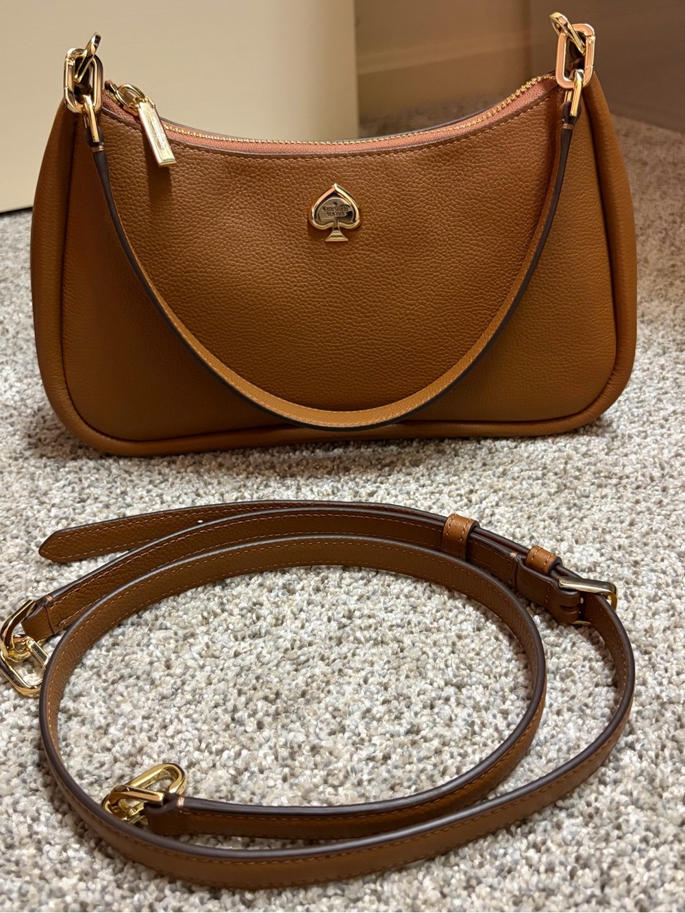Kate Spade Cognac Pebbled Leather Shoulder Bag with Gold Hardware
